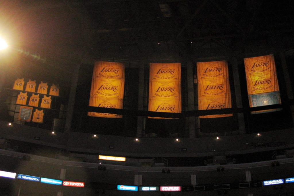 The Staples Center removed all the Laker banners and retired