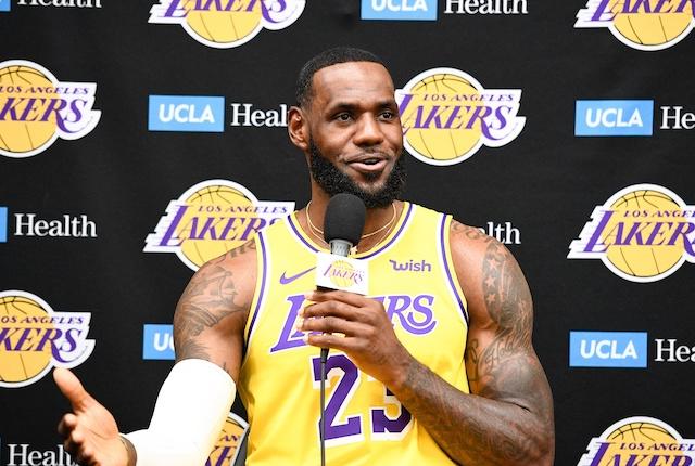 LeBron James during 2019 Los Angeles Lakers Media Day