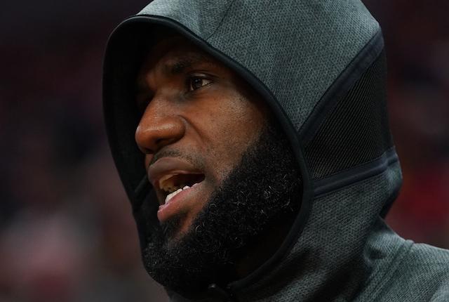 Los Angeles Lakers All-Star LeBron James on the bench