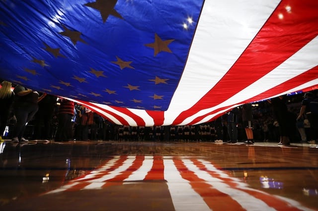 American flag, national anthem
