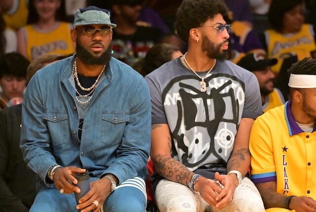 Anthony Davis wearing the Official NBA Lakers Championship jacket