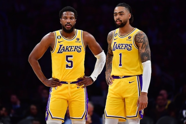 Los Angeles Lakers guards D'Angelo Russell and Malik Beasley