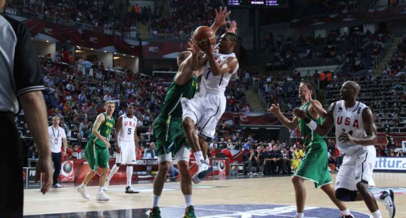 Russell Westbrook on the court in the FIBA World Championship