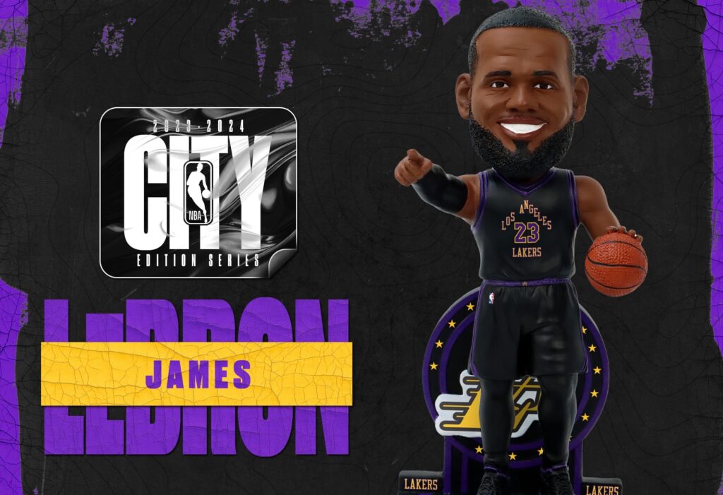 LeBron James bobblehead, Lakers City Edition jersey, FOCO