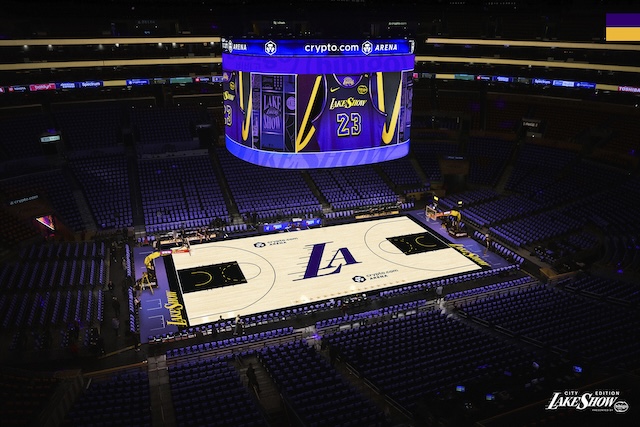 Lakers' 2024-25 "California Destiny" City Edition Court, via the Los Angeles Lakers